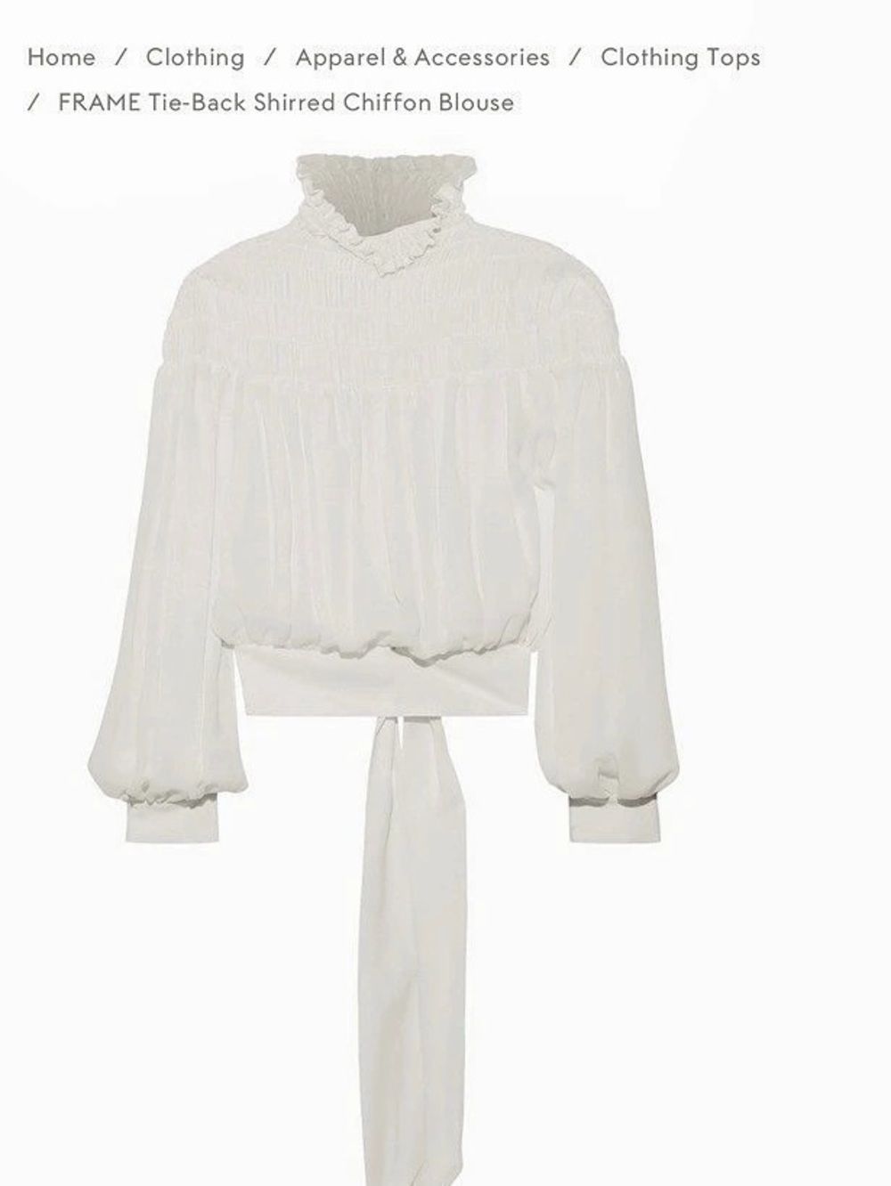 Frame Smocked Tie Back Blouse in White - Picture 4 of 5